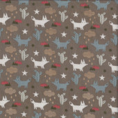Foxes Cactus Stars Clouds on Brown Quilting Fabric