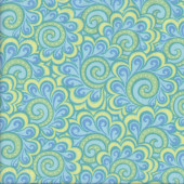 Free Motion Fantasy Yellow Blue Swirls Quilting Fabric