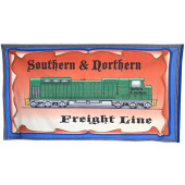 Freight Line Train Locomotive All Aboard Boys Quilt Fabric Panel