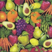 Fruit Vegetables Avocados Pears Grapes Carrots Beans Kitchen Quilting Fabric