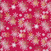 Snowflakes on Red with Metallic Gold Frosted Forest Quilting Fabric