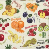 Strawberries Kiwifruit Plums Cherries Pears on Cream Quilting Fabric