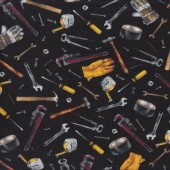 Tools Hammer Nails Spanner Nuts and Bolts Mens Quilting Fabric