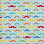 Colourful Geeky Moustaches on Blue Quilting Fabric