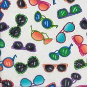 Colourful Funky Sunglasses on White Girls Weekend Quilting Fabric