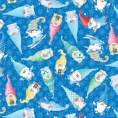 Christmas Gnomes on Blue Snowflakes Gnome Wonderland Quilting Fabric