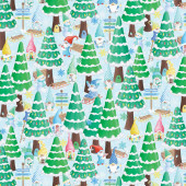 Christmas Gnomes on Blue Trees Gnome Wonderland Quilting Fabric