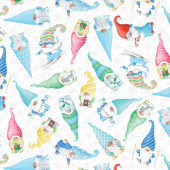 Christmas Gnomes on White Snowflakes Gnome Wonderland Quilting Fabric