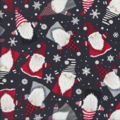 Christmas Gnomes and Snow Flakes on Charcoal Quilting Fabric