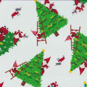 Christmas Trees and Gnomes on White Gnomeville Quilting Fabric