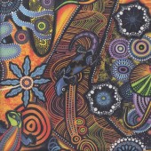 Colourful Aboriginal Goanna Walkabout Lizards Quilting Fabric