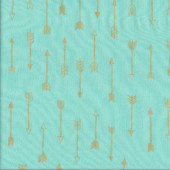 Gold Metallic Arrows on Aqua Quilting Fabric