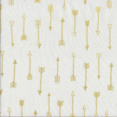 Gold Metallic Arrows on White Quilting Fabric