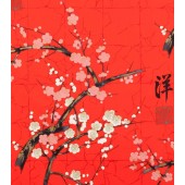 Japanese Sakura Cherry Blossom Flowers on Red LARGE PRINT Quilting Fabric By The Metre