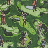 Golf Players on Golf Course Sport Chip Shot Quilting Fabric