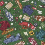 Golf Balls Bags Carts Shoes on Green Sport Chip Shot Quilting Fabric
