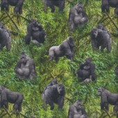 Gorillas in Forest Wildlife African Safari Quilting Fabric