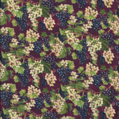 Green and Purple Grapes on Burgundy Fruit Kitchen Quilting Fabric