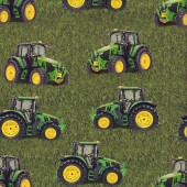 Green Tractors on Grass Farm Machines Boys Quilting Fabric