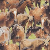 Brown Horses on Green Greener Pastures Country Quilting Fabric