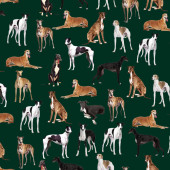 Greyhound Dogs on Green Greyhounds Quilting Fabric