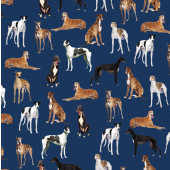 Greyhound Dogs on Navy Greyhounds Quilting Fabric