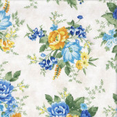Pretty Yellow and Blue Flowers Floral Harpersfield Quilting Fabric
