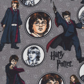 Harry Potter on Grey Hermione Ron Weasley Kids Licensed Quilting Fabric