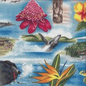 Hawaii Attractions Mountains Flowers Wildlife Quilting Fabric