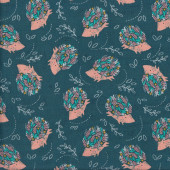 Cute Hedgehogs Leaves on Dark Green Summer Breeze Quilting Fabric