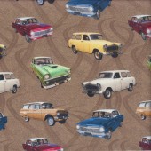 Holden Sedans and Wagons on Brown Cars Aussie Icons Mens Quilting Fabric