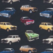 Holden Sedans and Wagons on Black Cars Aussie Icons Mens Quilting Fabric