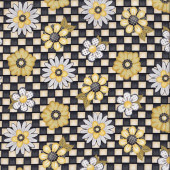 Yellow and White Daisies on Check Pattern Honey Bee Mine Quilting Fabric