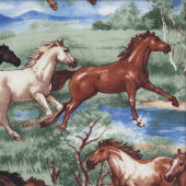 Running Horses Water Trees Landscape EXTRA WIDE Quilting Fabric