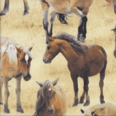 Brown Horses on Beige Greener Pastures Farm Animal Quilting Fabric