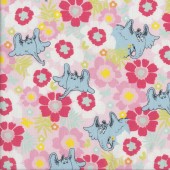 Dr Seuss Horton Elephant Flowers on Pink Quilting Fabric