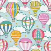 Hot Air Balloons on Pastel Blue Wanderlust Quilting Fabric