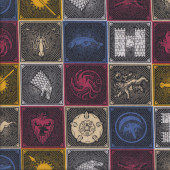 Game of Thrones House Sigils in Squares TV Series Licensed Quilting Fabric