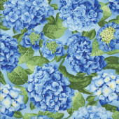 Hydrangea Flowers and Leaves on Blue Flowerhouse Quilting Fabric