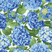 Hydrangea Flowers and Leaves on White Flowerhouse Quilting Fabric