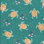 Into the Blue Turtles Fish on Jade Green Quilting Fabric