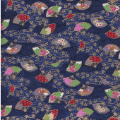 Japanese Fans on Navy with Gold Metallic Quilting Fabric 2 Metre Pre Cut 