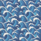 Blue and White Waves Japanese Garden Quilting Fabric