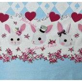 Rabbits Jardin d Alice on Blue Playing Cards Quilting Fabric by the Metre
