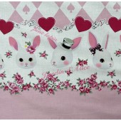 Rabbits Jardin d Alice on Pink Playing Cards Quilting Fabric by the Metre