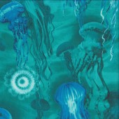 Jellyfish Jubilee on Green Sea Oceana Quilting Fabric