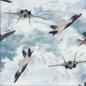 Military Jet Fighter Planes Aircraft Sky Clouds Air Force Centenary Quilting Fabric