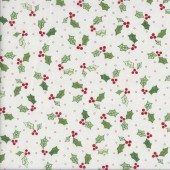 Christmas Holly on White Jingle All The Way Quilting Fabric