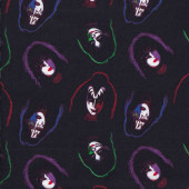 Kiss Rock Band Faces on Black Gene Simmons Licensed Quilting Fabric