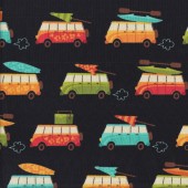 Kombi Boards Surfing Black Quilting Fabric